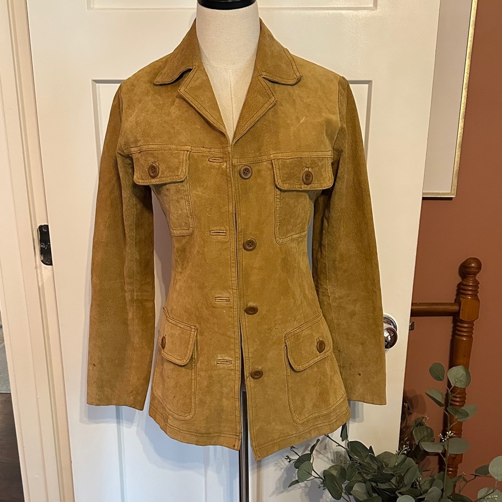 Vintage Evolution not revolution Women's suede camel tan pockets S safari jacket